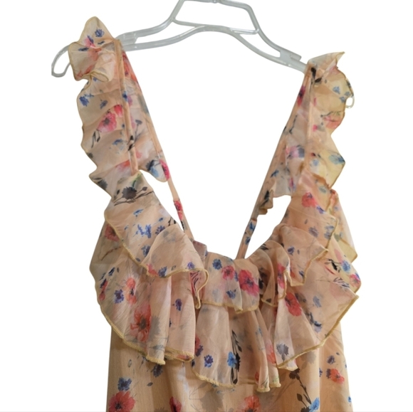 NWT Lulu's Perfect Chance Yellow Floral Print Chiffon Ruffled Bodysuit Medium - Picture 6 of 9